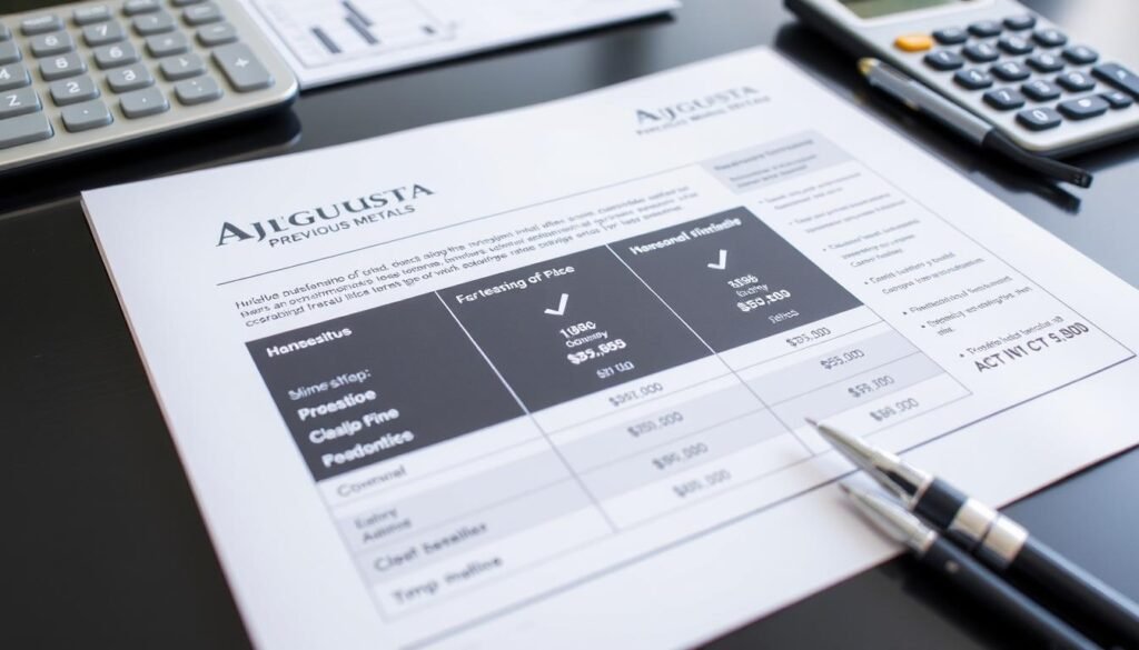 Financial document showing Augusta Precious Metals fee structure Financial document showing Augusta Precious Metals fee structure