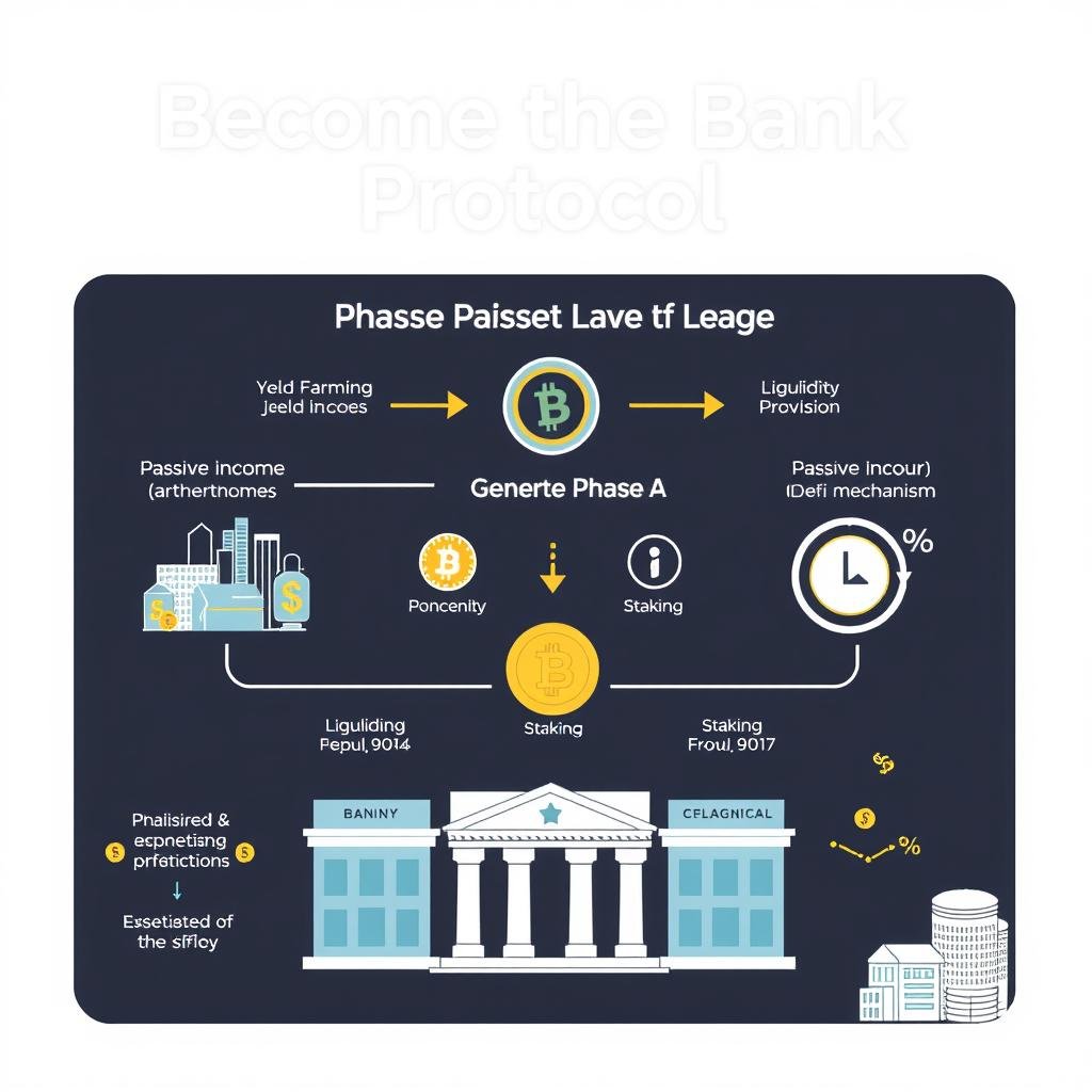Illustration of the Become the Bank Protocol showing passive income generation through DeFi mechanisms Illustration of the Become the Bank Protocol showing passive income generation through DeFi mechanisms