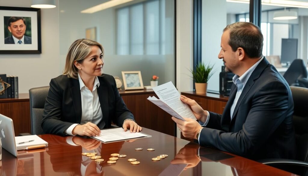 Person reviewing Gold IRA paperwork with a Birch Gold specialist Person reviewing Gold IRA paperwork with a Birch Gold specialist