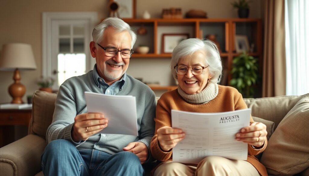 Retired couple reviewing their investment portfolio with Augusta Precious Metals materials Retired couple reviewing their investment portfolio with Augusta Precious Metals materials