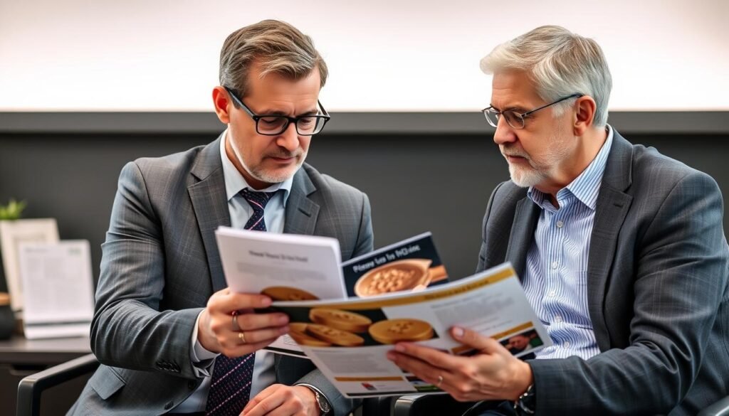 Financial advisor explaining Top Precious Metals IRA firms 2025 options to client Financial advisor explaining Top Precious Metals IRA firms 2025 options to client