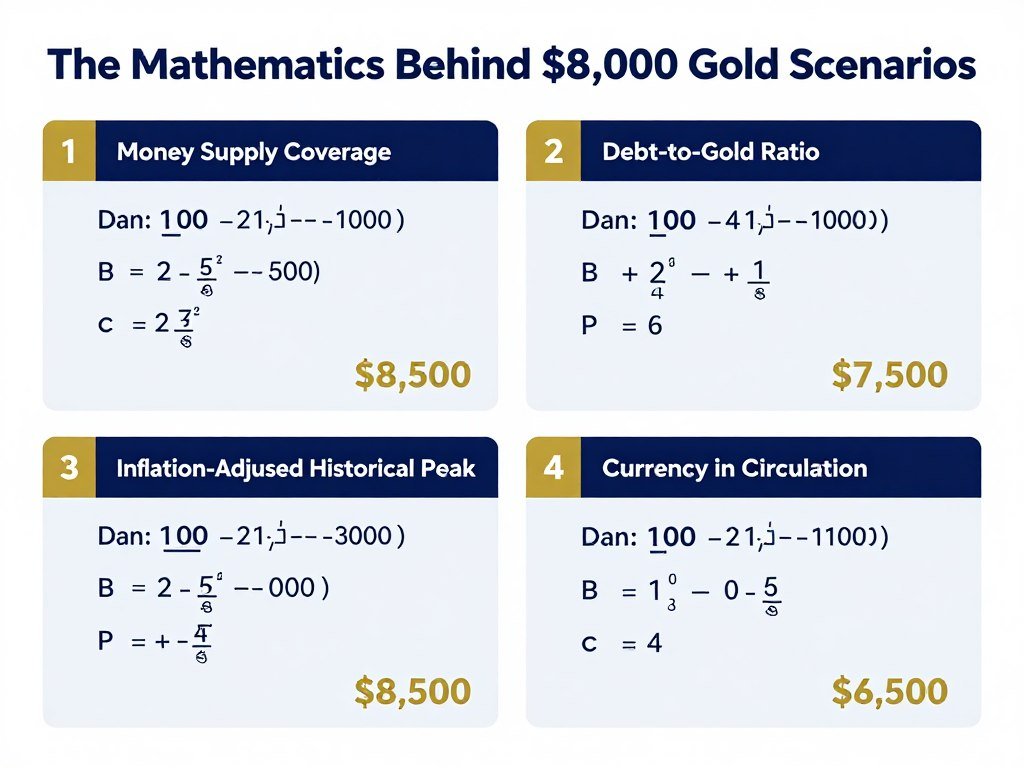 Multiple calculation methods showing how analysts arrive at $7,500-$8,500 gold price targets