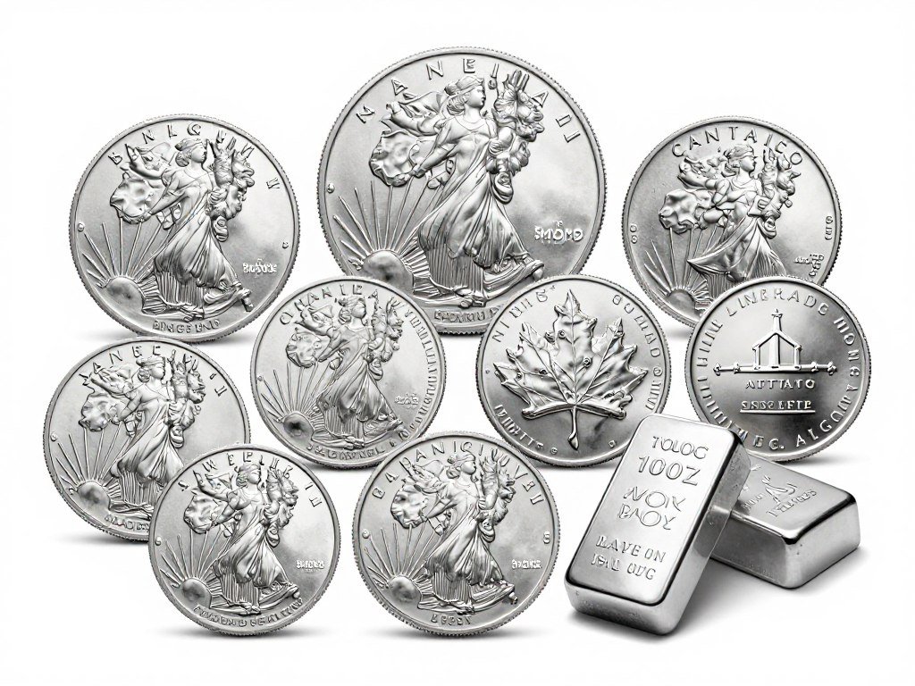 Silver coins and bars representing physical investment demand
