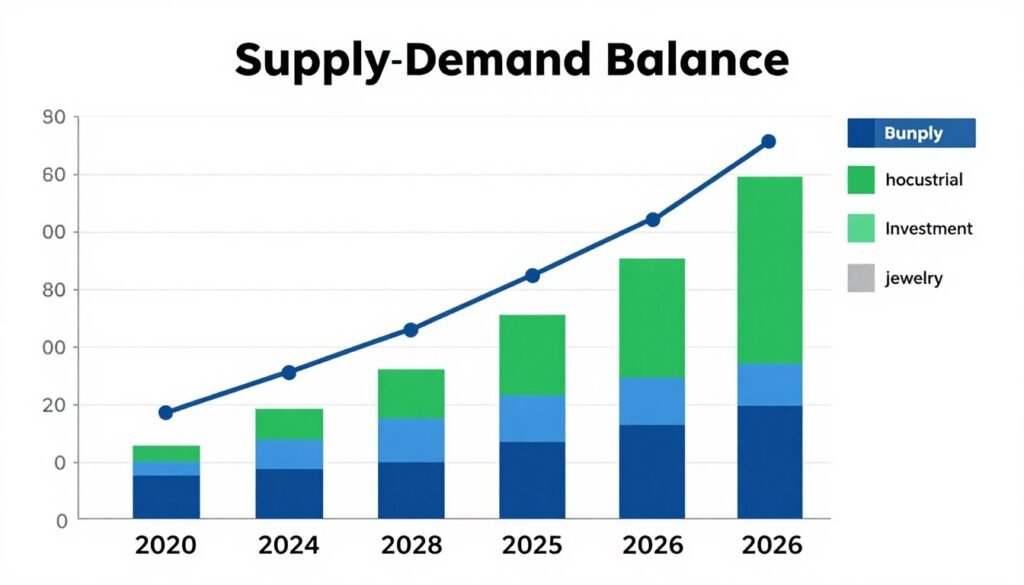 Supply-demand balance chart showing projected silver deficit through 2026