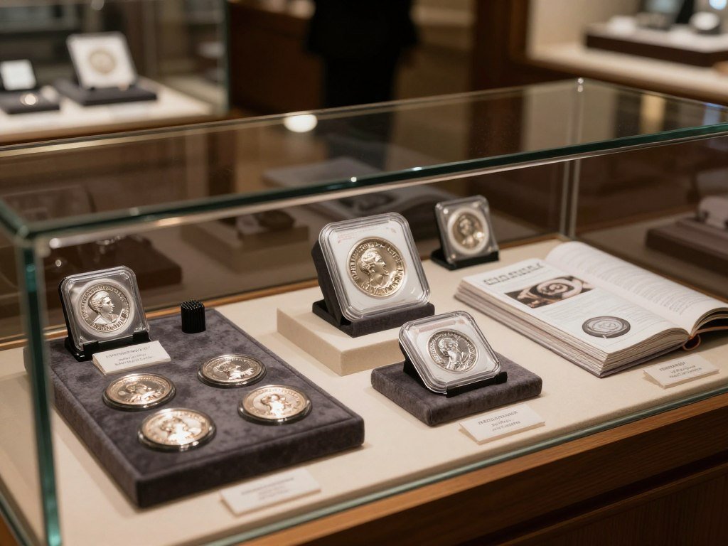 Auction house displaying rare silver coin collection