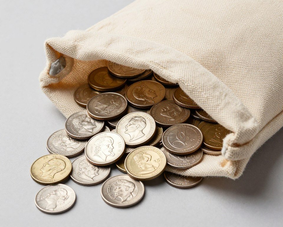 Canvas bag filled with 90% silver coins showing standard bulk packaging
