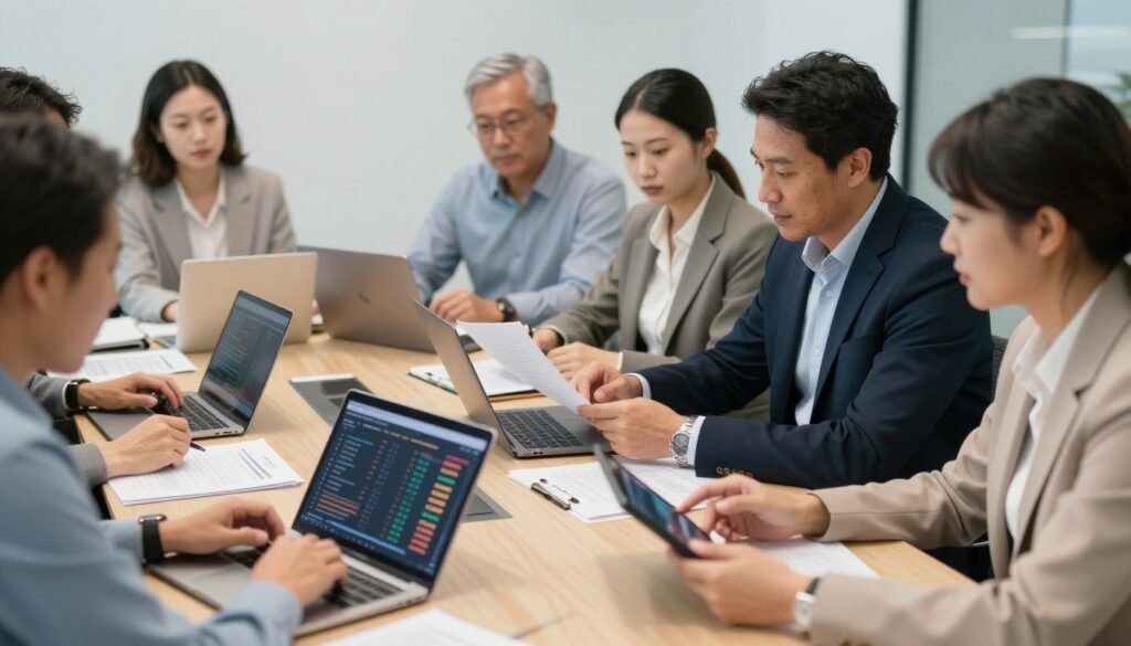 Diverse group of investors reviewing cryptocurrency IRA options