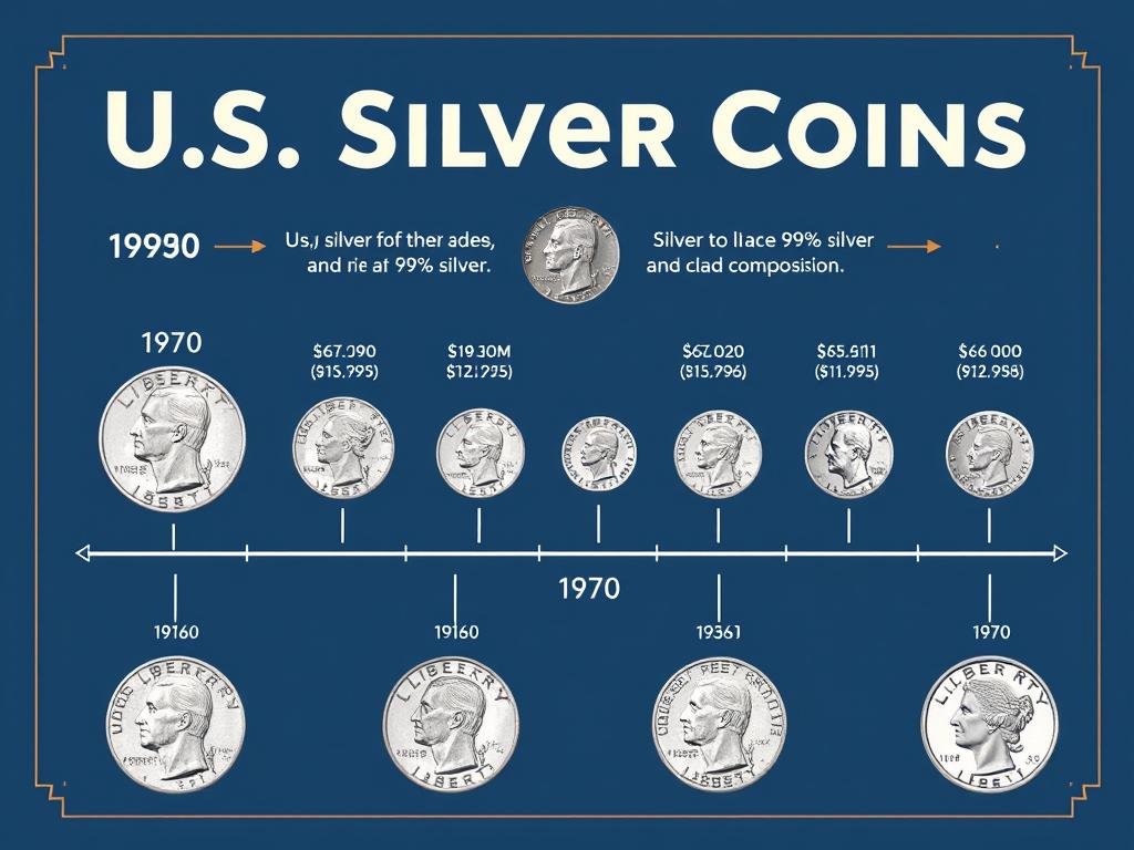 Historical timeline showing evolution of U.S. silver coinage from 1960s