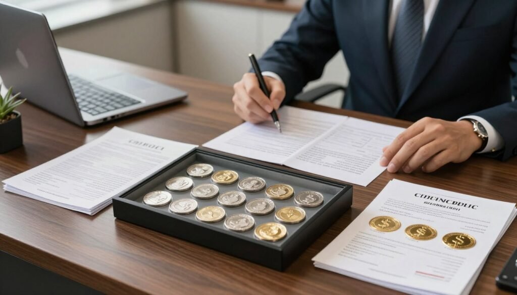 Investment portfolio displaying silver coins alongside other assets
