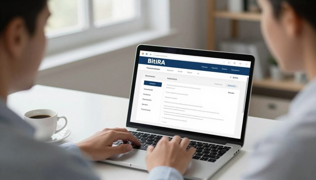 Person completing BitIRA online application on laptop computer