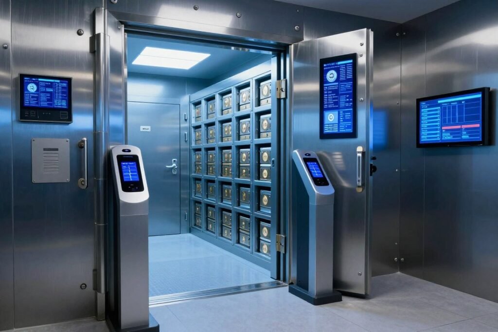 Secure cryptocurrency storage facility with vault and advanced security systems
