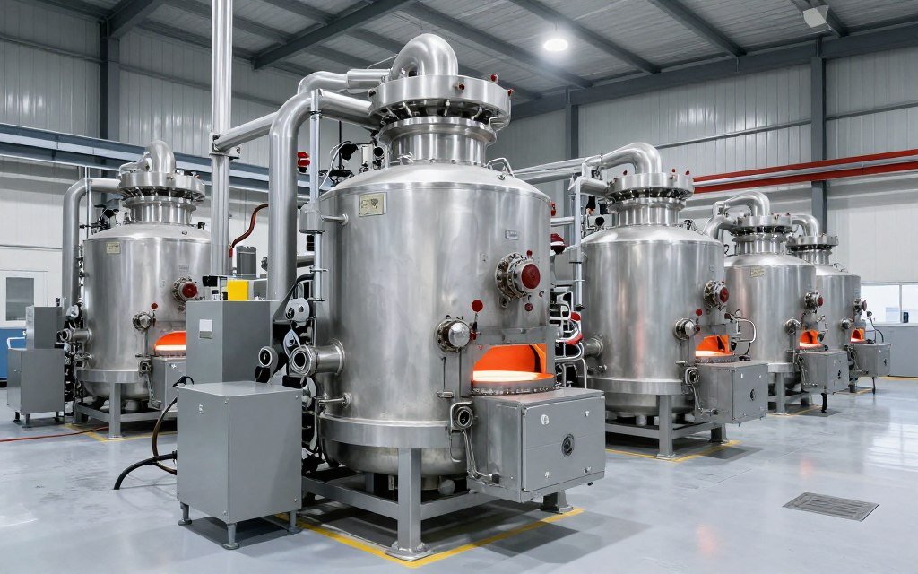 Silver refining facility with industrial equipment processing precious metals